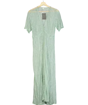 Anthropologie Green Sheer Lace Button Down Midi Dress UK S