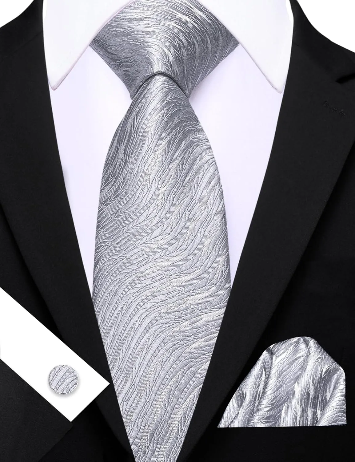 Barry.Wang Plaid Ties Set and Tie Clip Mens Checkered Silk Necktie Pocket Square Cufflinks Wedding Formal