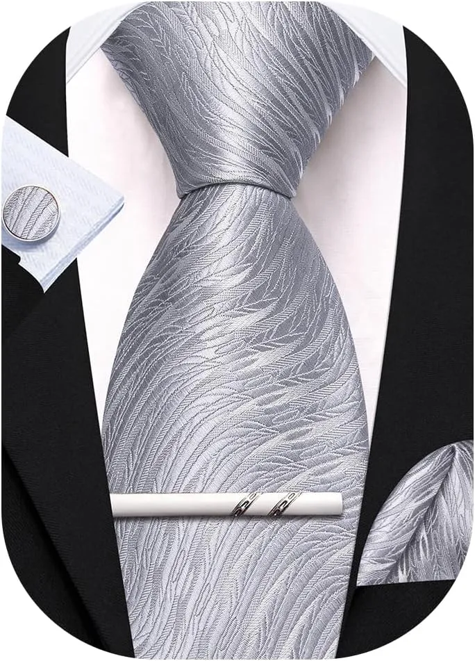 Barry.Wang Plaid Ties Set and Tie Clip Mens Checkered Silk Necktie Pocket Square Cufflinks Wedding Formal