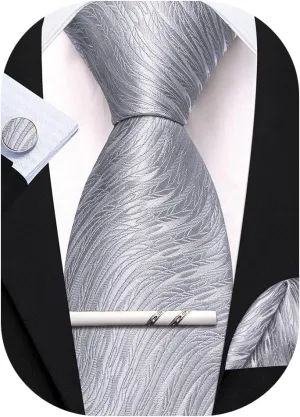 Barry.Wang Plaid Ties Set and Tie Clip Mens Checkered Silk Necktie Pocket Square Cufflinks Wedding Formal