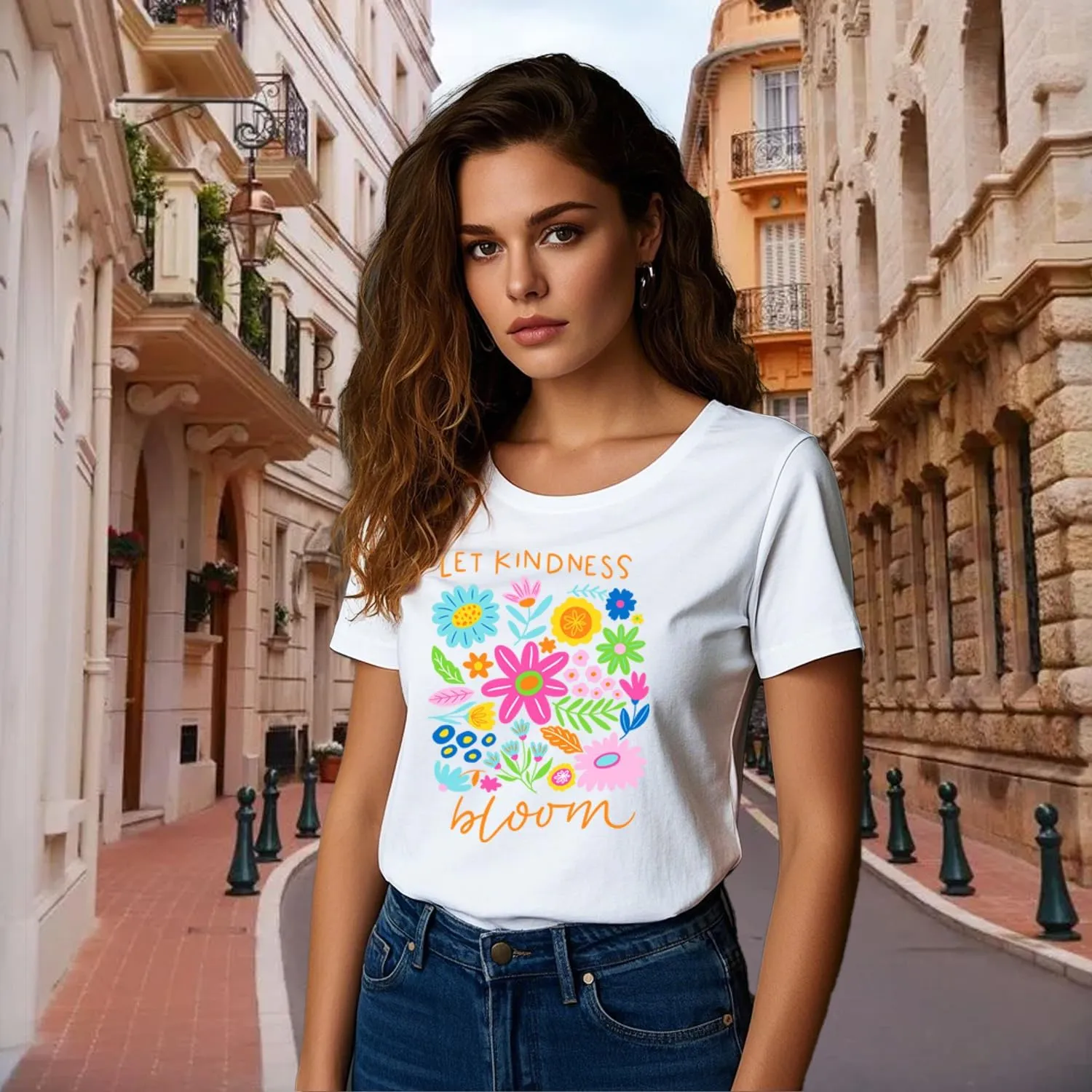 Be Kind Shirt Women Let Kindness Bloom T-Shirts Cute Floral Tee Tops