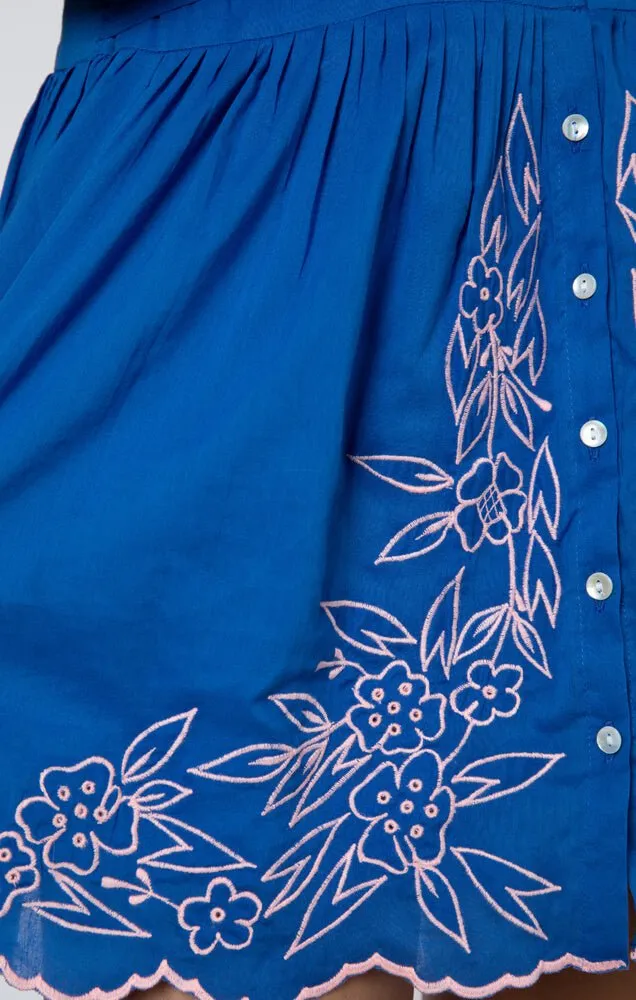Blouson Dress W.Floral Embroidery Royal Blue/Candy