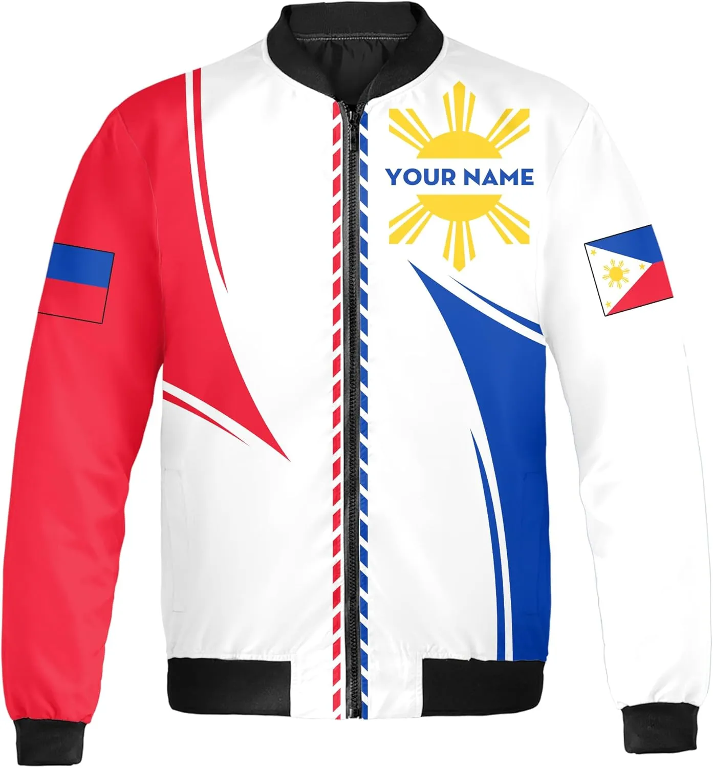 Camelliaa Shop Personalized Philippines Flag AOP Bomber Jacket Casual Bomber S-5XL, Philippines Jacket For Men