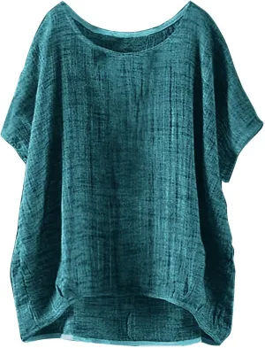 Cotton Linen Shirts for Women Three Quarter Sleeve Cotton and Linen Top with Stand Collar Dressy Casual Vacation Top