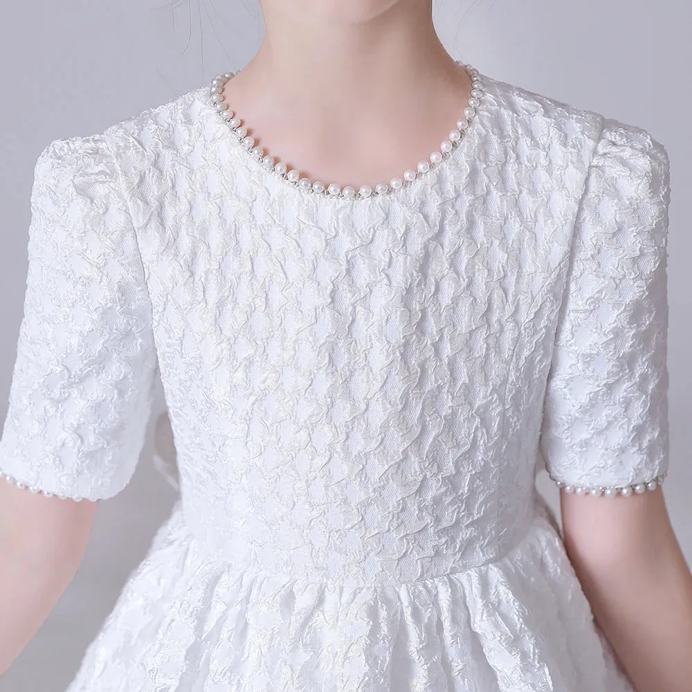 Elegant White Puff Skirt Flower Girl Dress for Wedding Parties & Concerts
