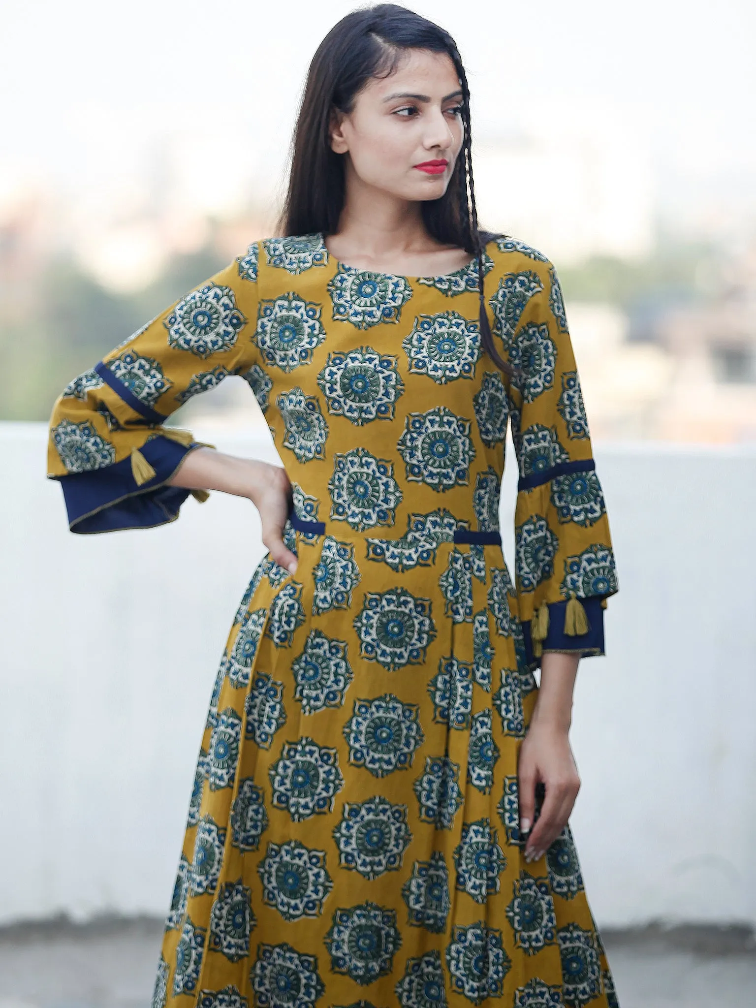 EVENING ELEGANCE - Hand Block Printed Long Cotton Dress - D348F1814