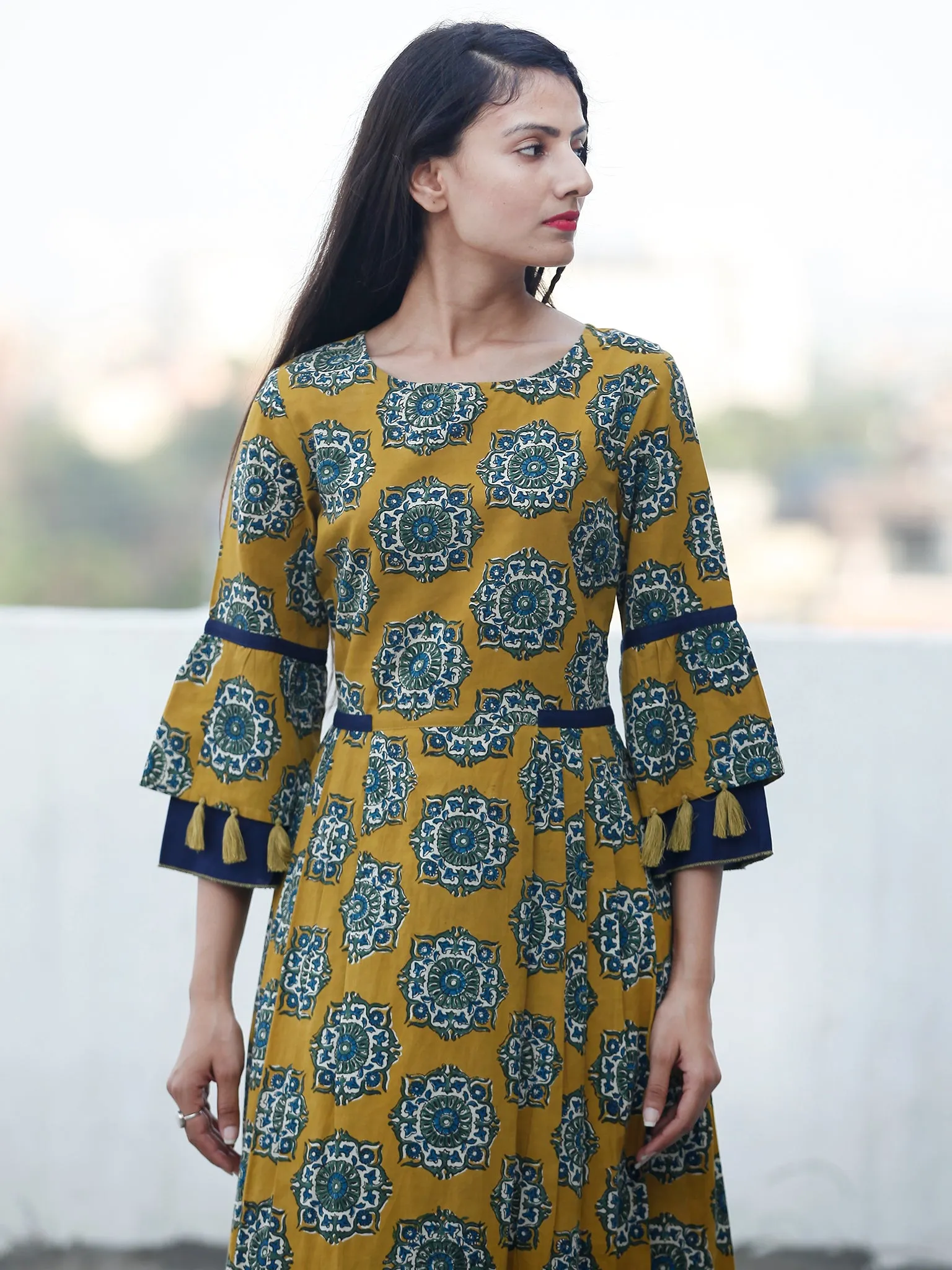 EVENING ELEGANCE - Hand Block Printed Long Cotton Dress - D348F1814