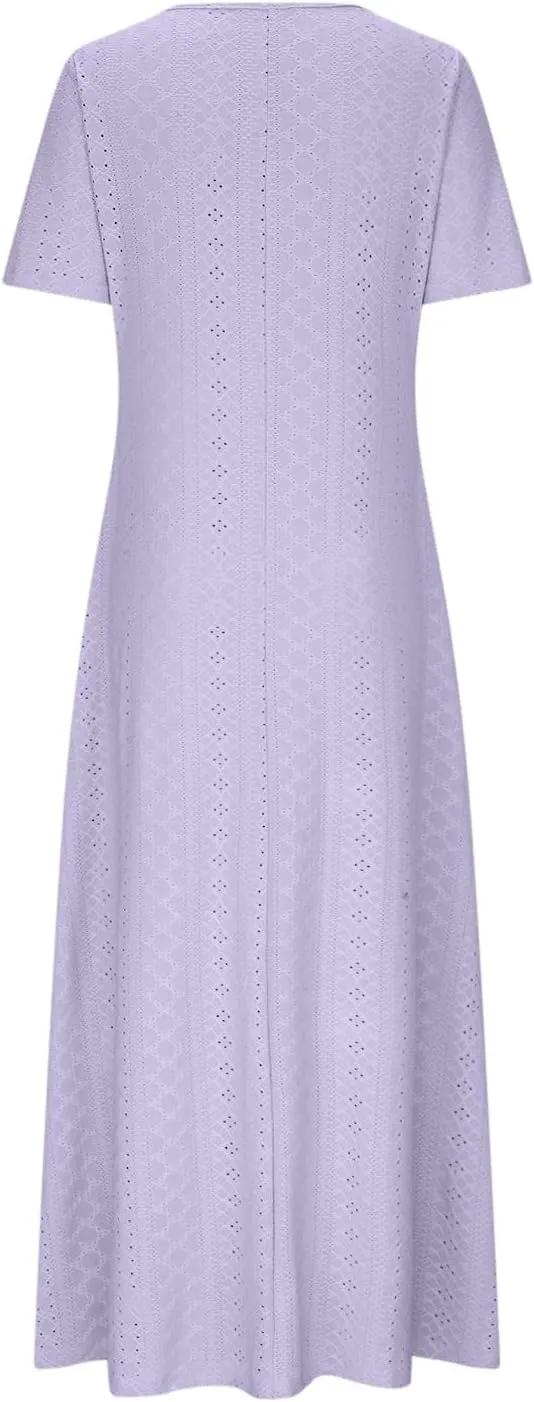 Eyelet Dress for Women 2024 Casual Sleeveless Long Maxi Dress Trendy Sexy V Neck Slip Dress Summer Vacation Outfits