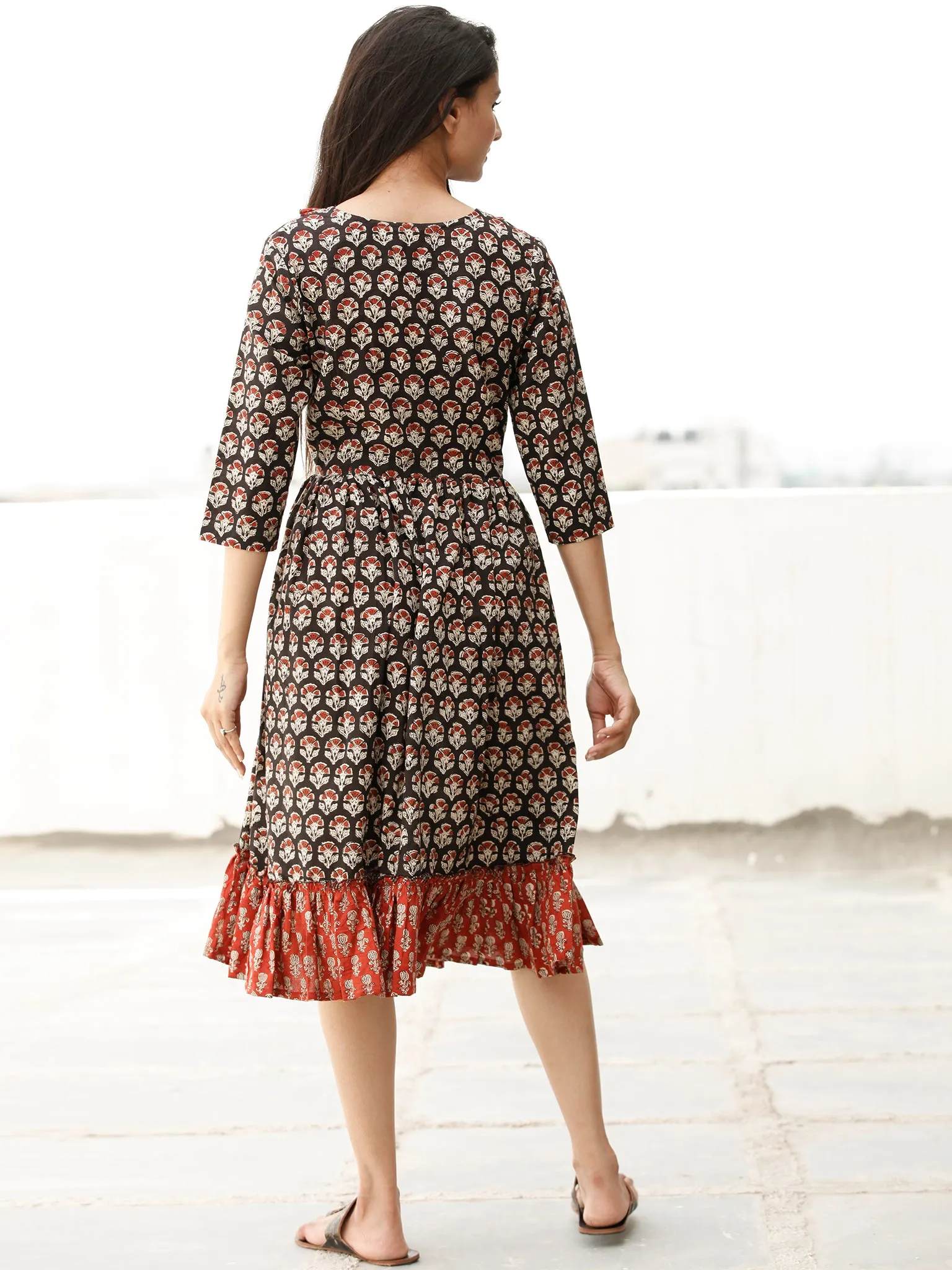 Floral Blocks - Block Printed Cotton Dress  - D357F1736