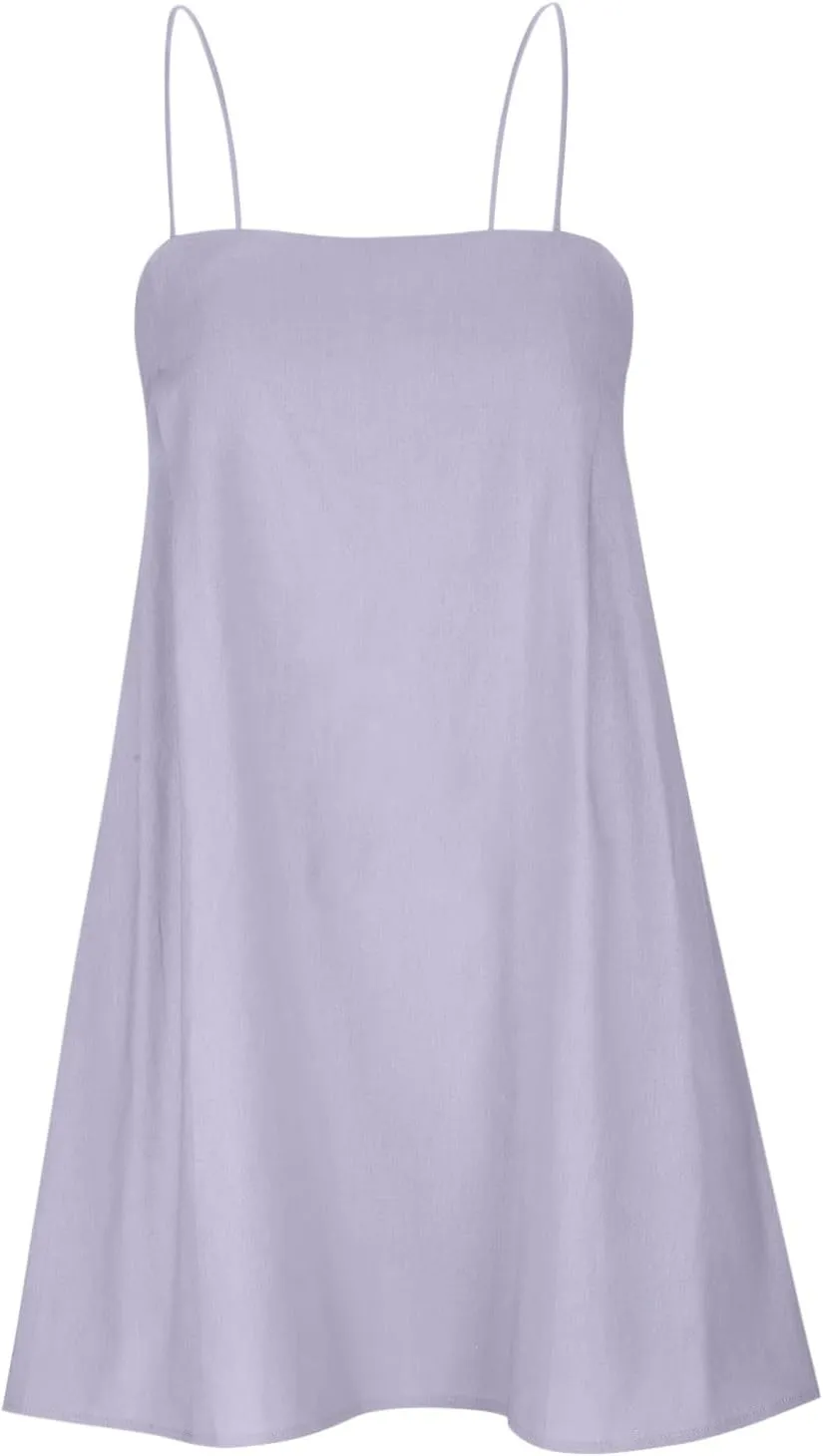 for Ladies Fall Summer Sleeveless Spaghetti Strap Off Shoulder Linen Mini Short Loose Fit Basic Dresses Women 2025