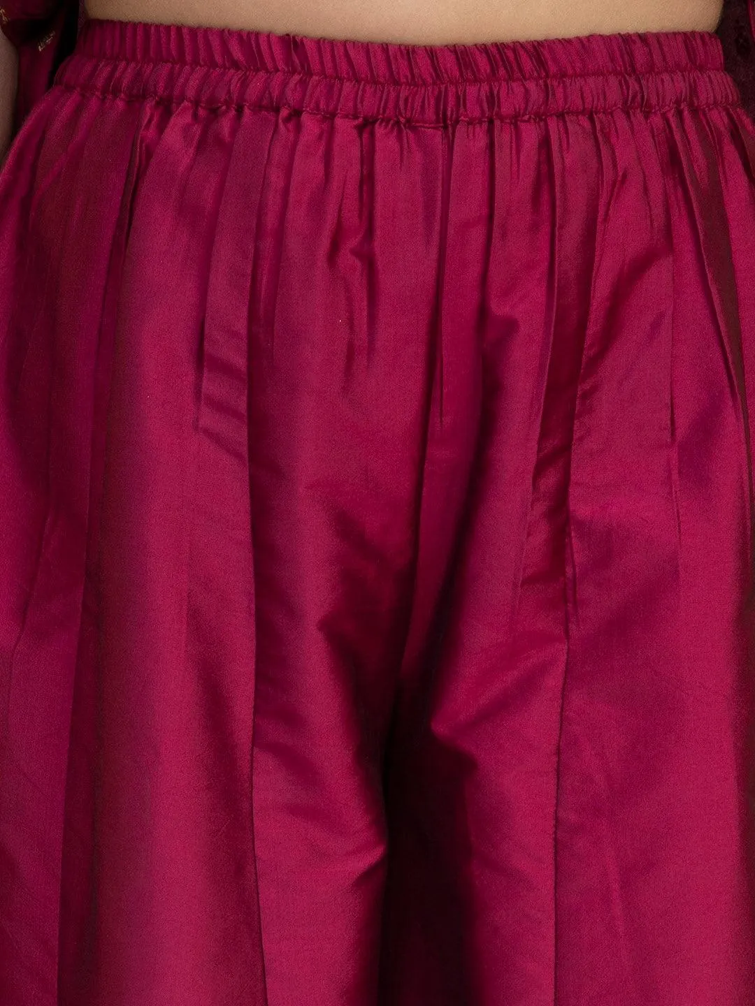 Girl's Burgundy Embroidered Kurta with Sharara & With Dupatta - NOZ2TOZ KIDS