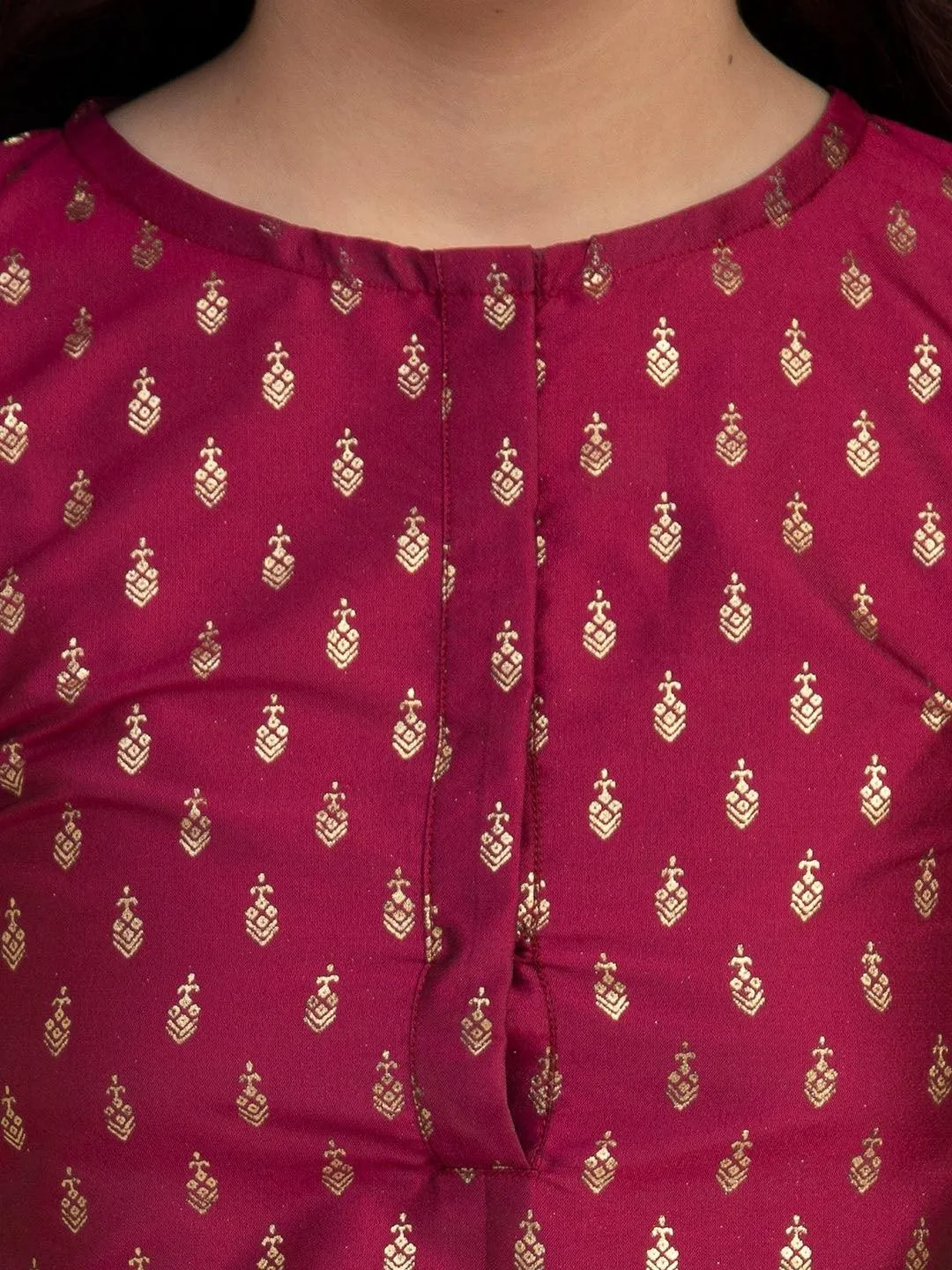 Girl's Burgundy Embroidered Kurta with Sharara & With Dupatta - NOZ2TOZ KIDS