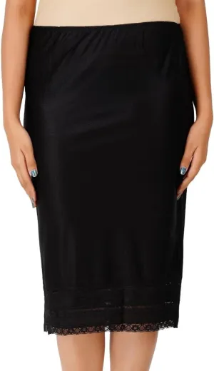 Half Slip Long Underskirt Undergarments Slip Lace Trim Soft Satin Skirt Dress Extender for Women