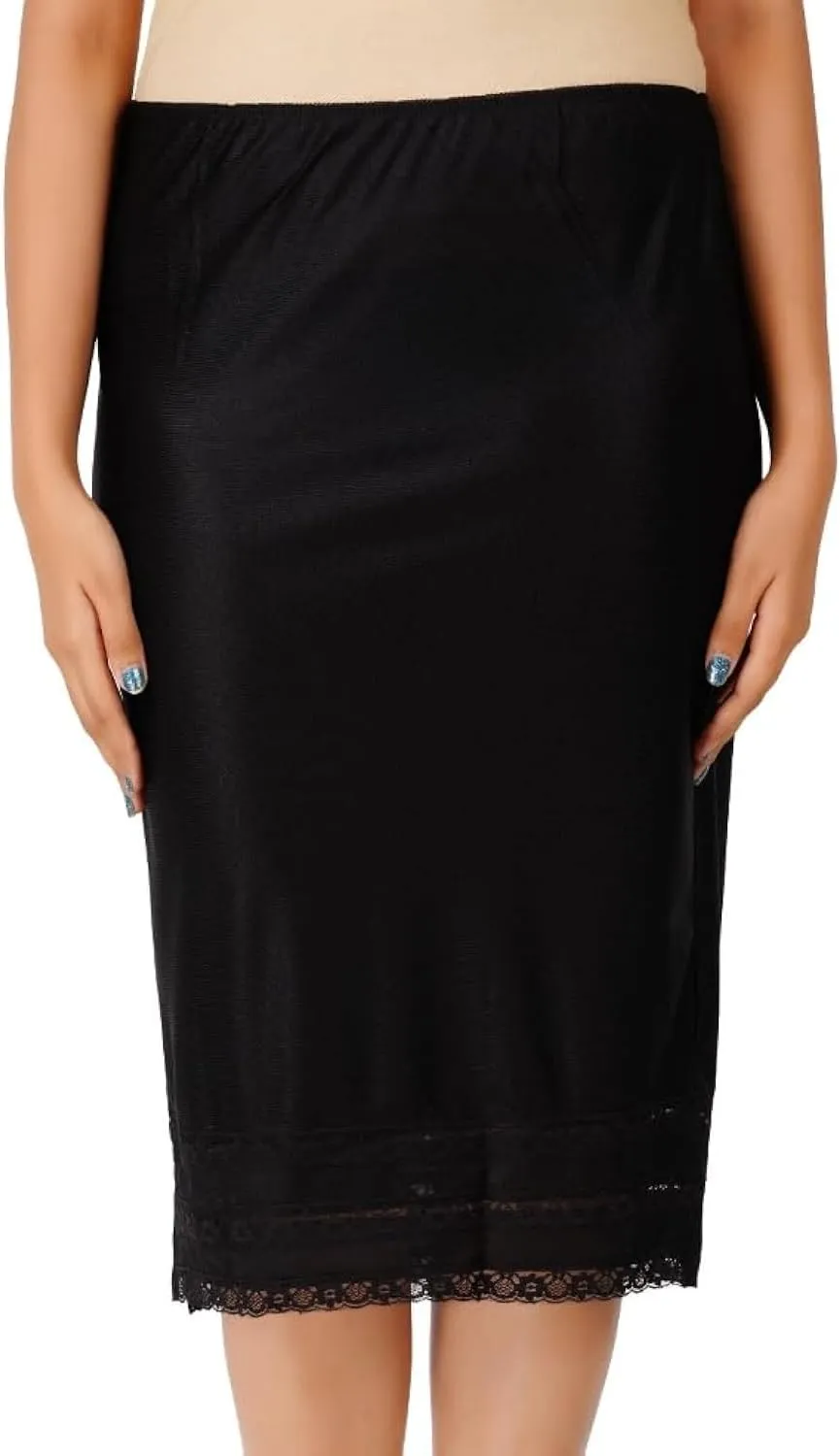 Half Slip Long Underskirt Undergarments Slip Lace Trim Soft Satin Skirt Dress Extender for Women