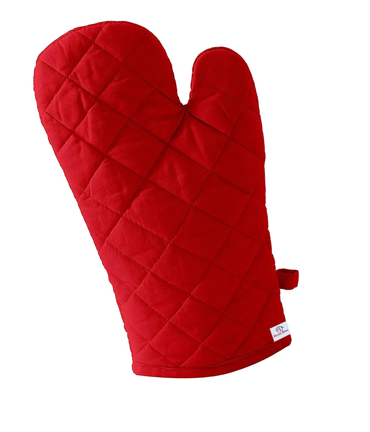 Heart Home Heat Resistant Cotton Kitchen Oven Mitt Microwave Glove Set, Non-Slip Grip and Hanging Loop for Kitchen, Cooking, Baking, Set of 2 (Red), Standard (HS_37_HEARTH020598)