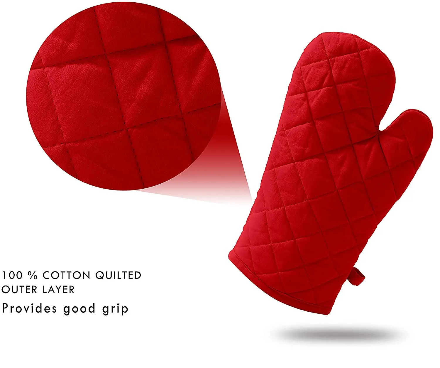 Heart Home Heat Resistant Cotton Kitchen Oven Mitt Microwave Glove Set, Non-Slip Grip and Hanging Loop for Kitchen, Cooking, Baking, Set of 2 (Red), Standard (HS_37_HEARTH020598)