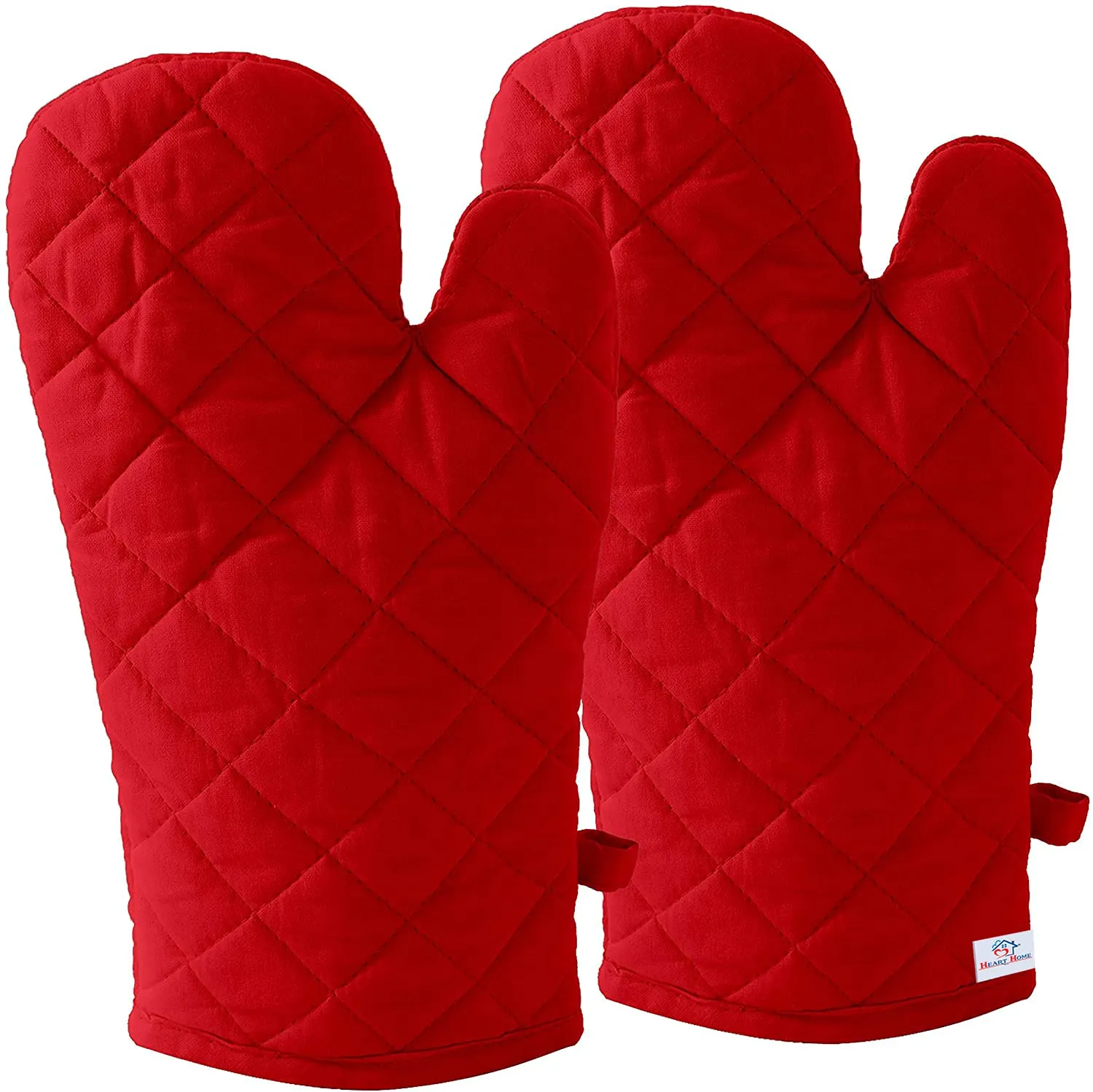 Heart Home Heat Resistant Cotton Kitchen Oven Mitt Microwave Glove Set, Non-Slip Grip and Hanging Loop for Kitchen, Cooking, Baking, Set of 2 (Red), Standard (HS_37_HEARTH020598)