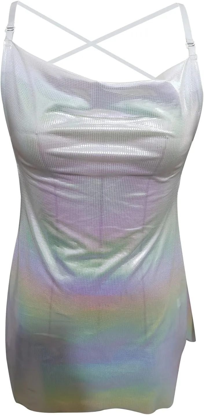 HengShunRui Women Shiny Backless Slip Dress Spaghetti Strap Party Dresses