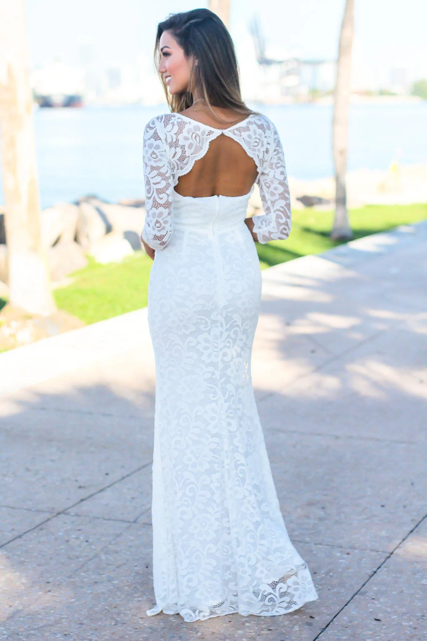 Ivory Maxi Dress with 3/4 Sleeves