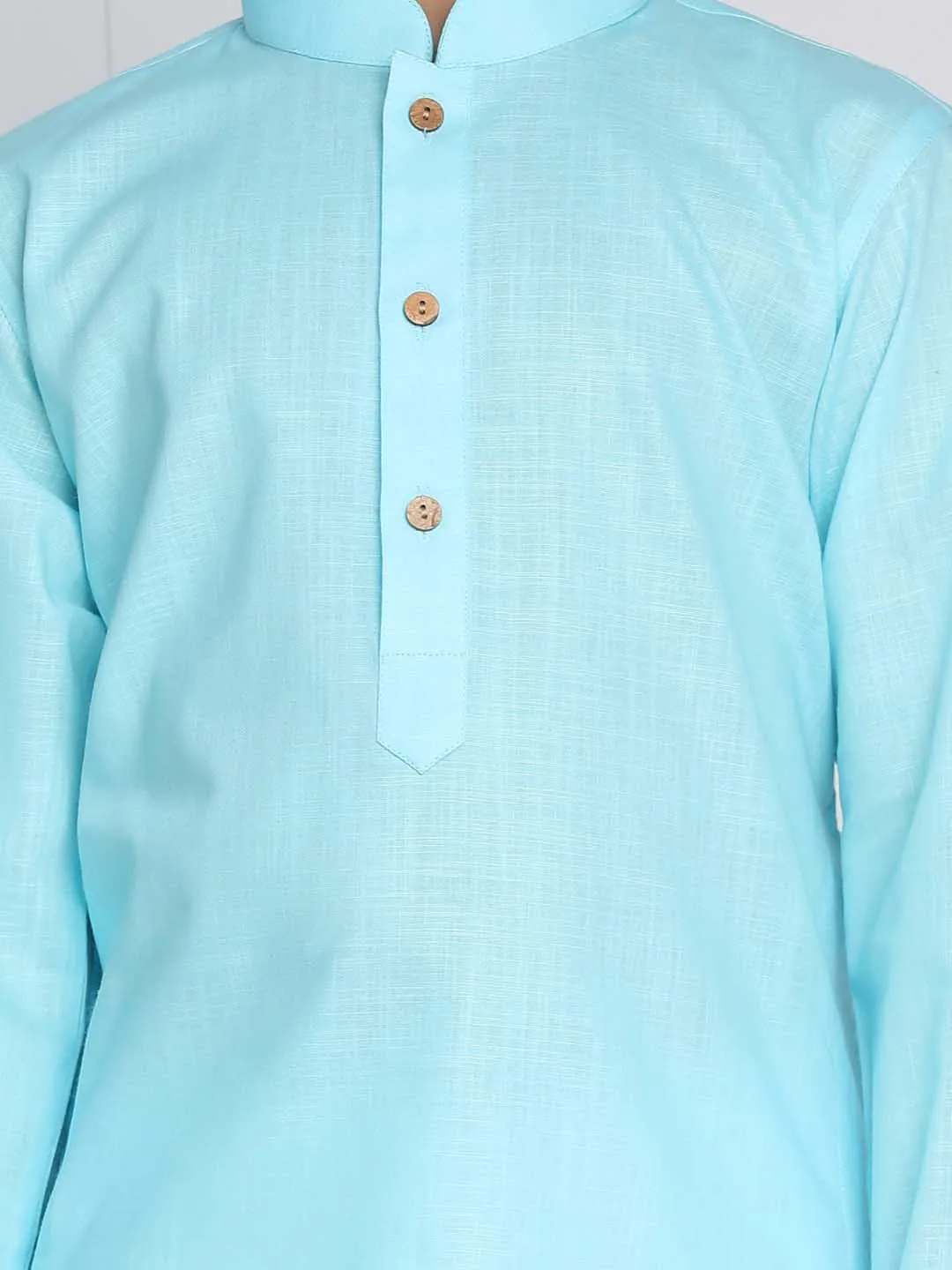Jashvi Boys Aqua And White Kurta Pyjama Set