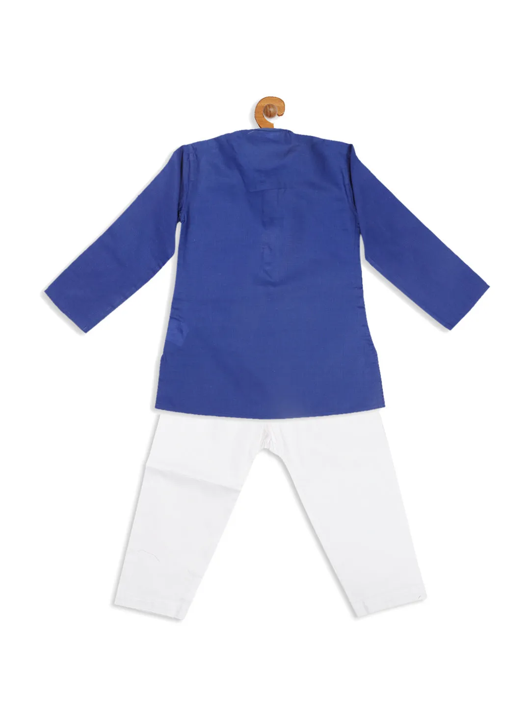 Jashvi Boy's Blue Kurta With White Pyjama Set