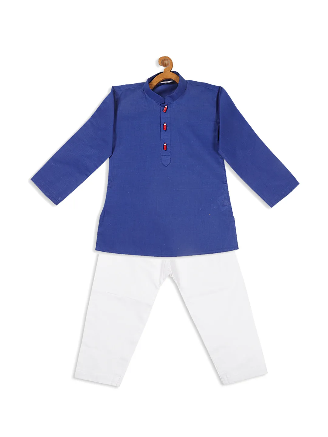 Jashvi Boy's Blue Kurta With White Pyjama Set