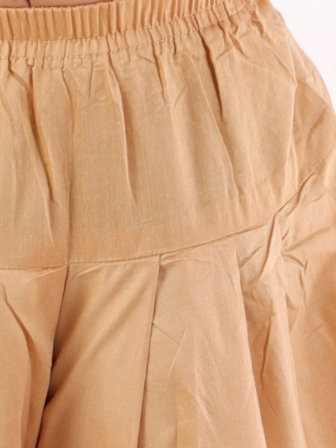Jashvi Boys' Cream Angrakha Woven Kurta With Rosegold Dhoti Pant Set