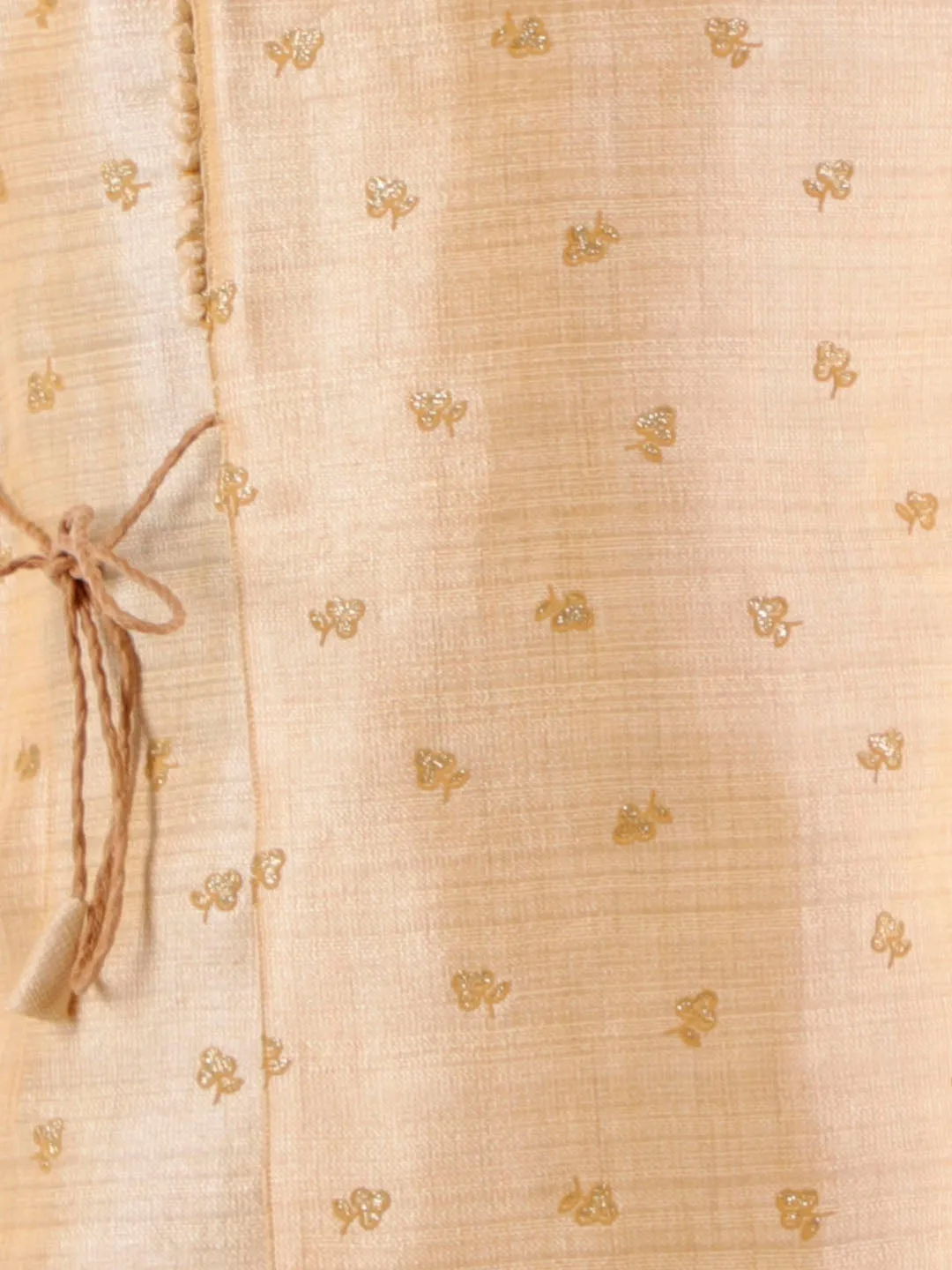 Jashvi Boys' Cream Angrakha Woven Kurta With Rosegold Dhoti Pant Set