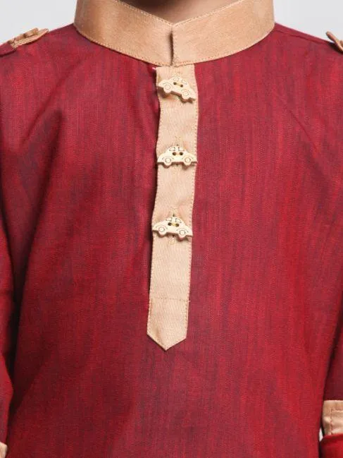 Jashvi Boy's Maroon Cotton Pathani Suit
