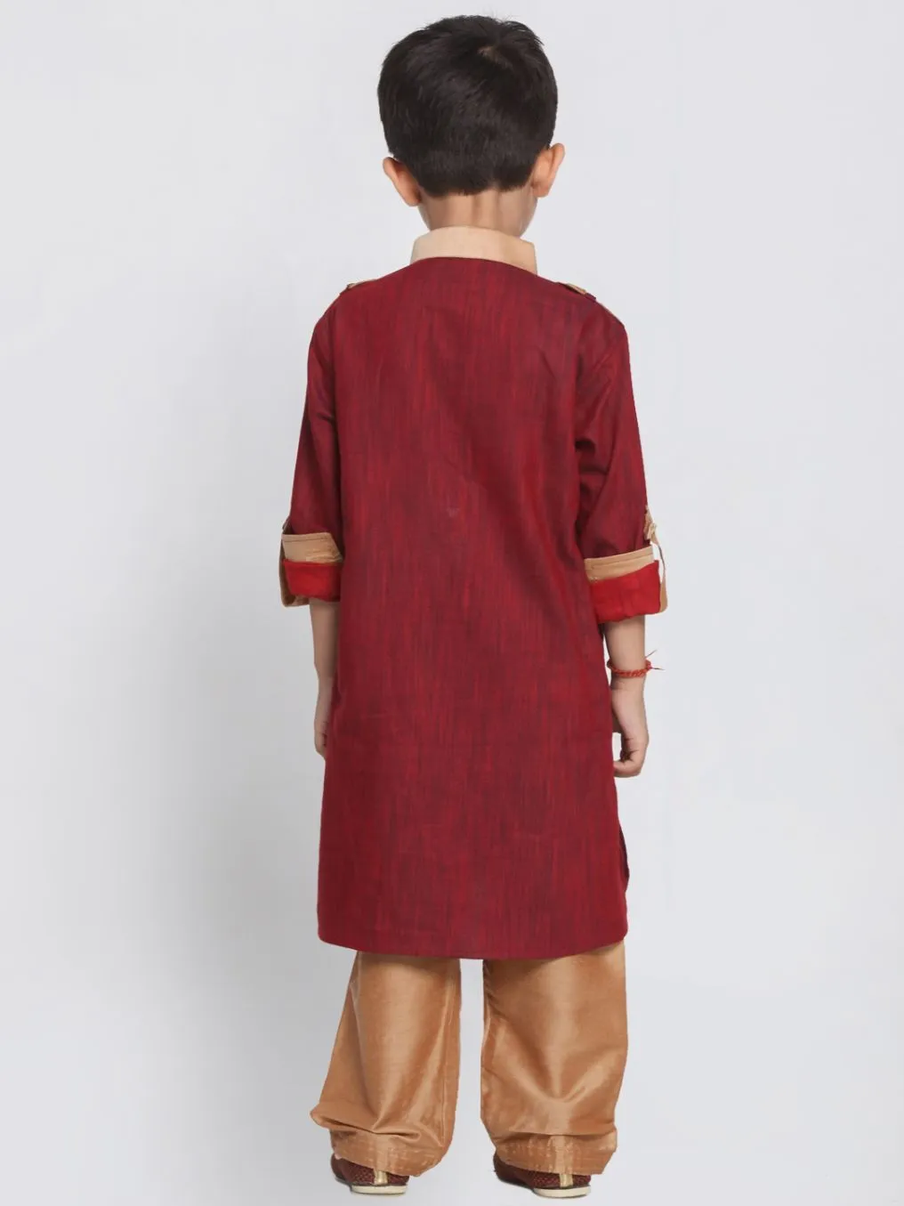 Jashvi Boy's Maroon Cotton Pathani Suit