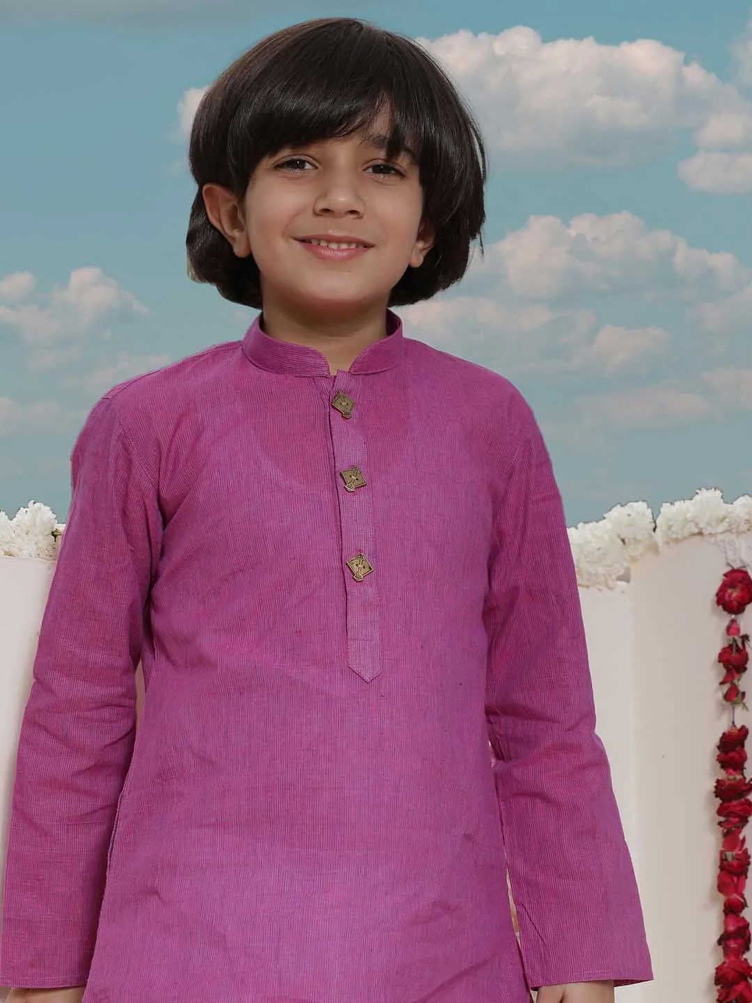 Jashvi Boy's Purple Cotton Kurta and Pyjama Set