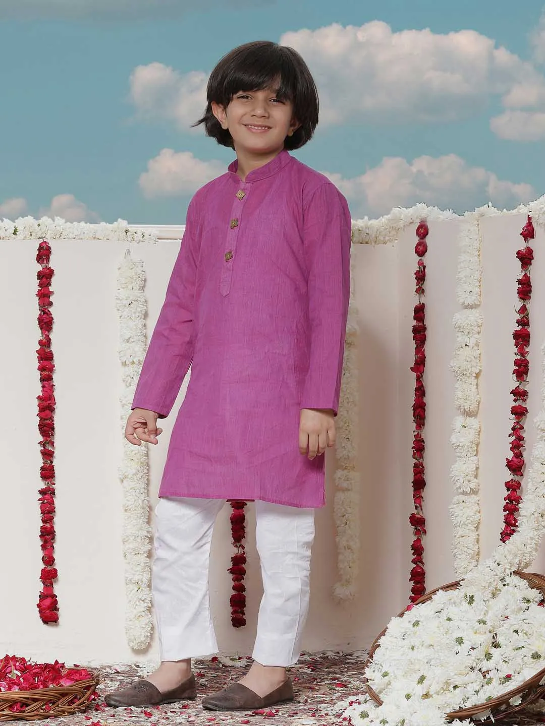 Jashvi Boy's Purple Cotton Kurta and Pyjama Set
