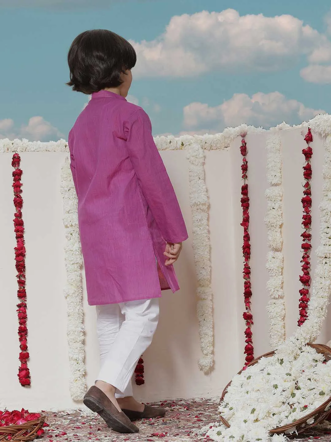 Jashvi Boy's Purple Cotton Kurta and Pyjama Set