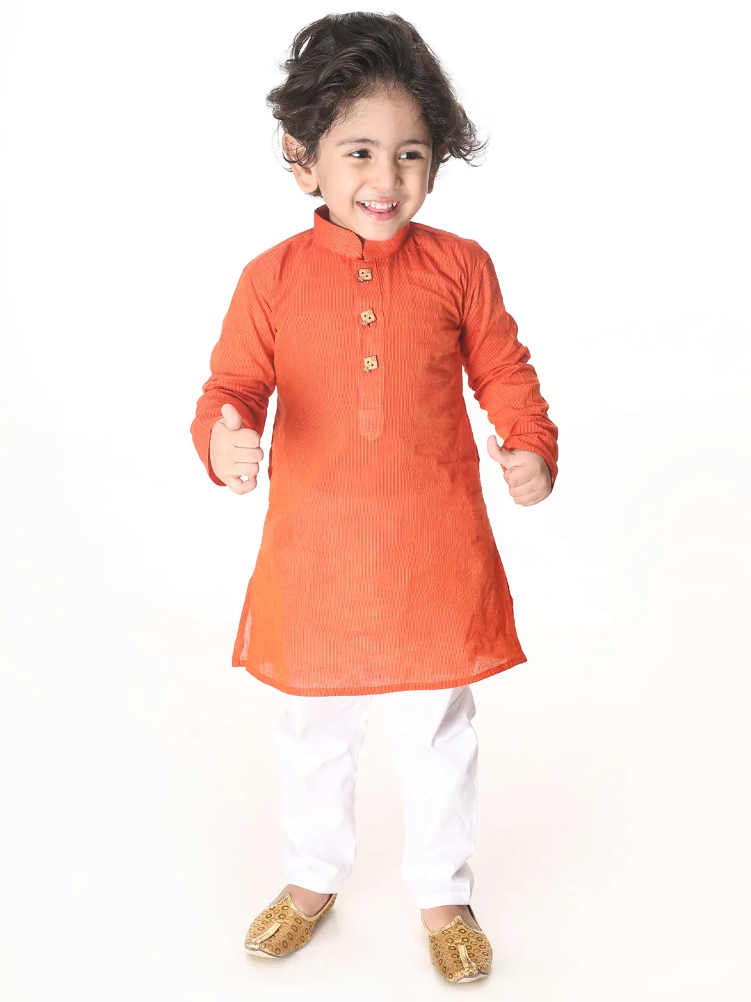 Jashvi Boys Red and White Pure Cotton Kurta Pyjama Set