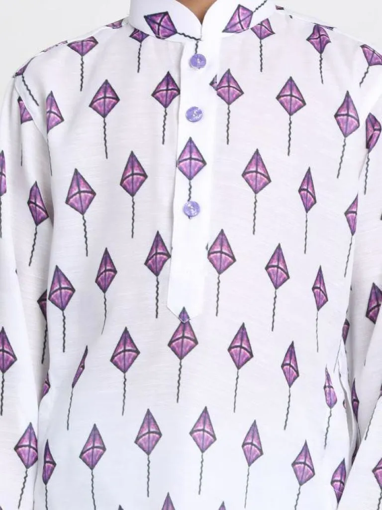 Jashvi Boy's White cotton printed Kurta set is so adorable