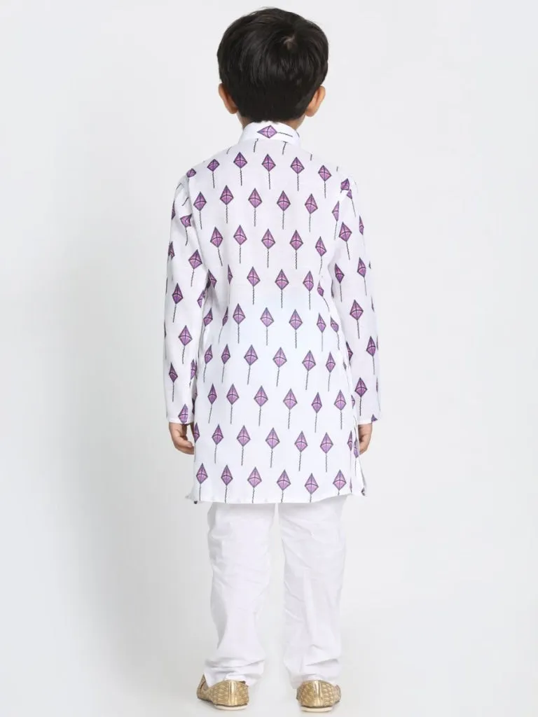 Jashvi Boy's White cotton printed Kurta set is so adorable