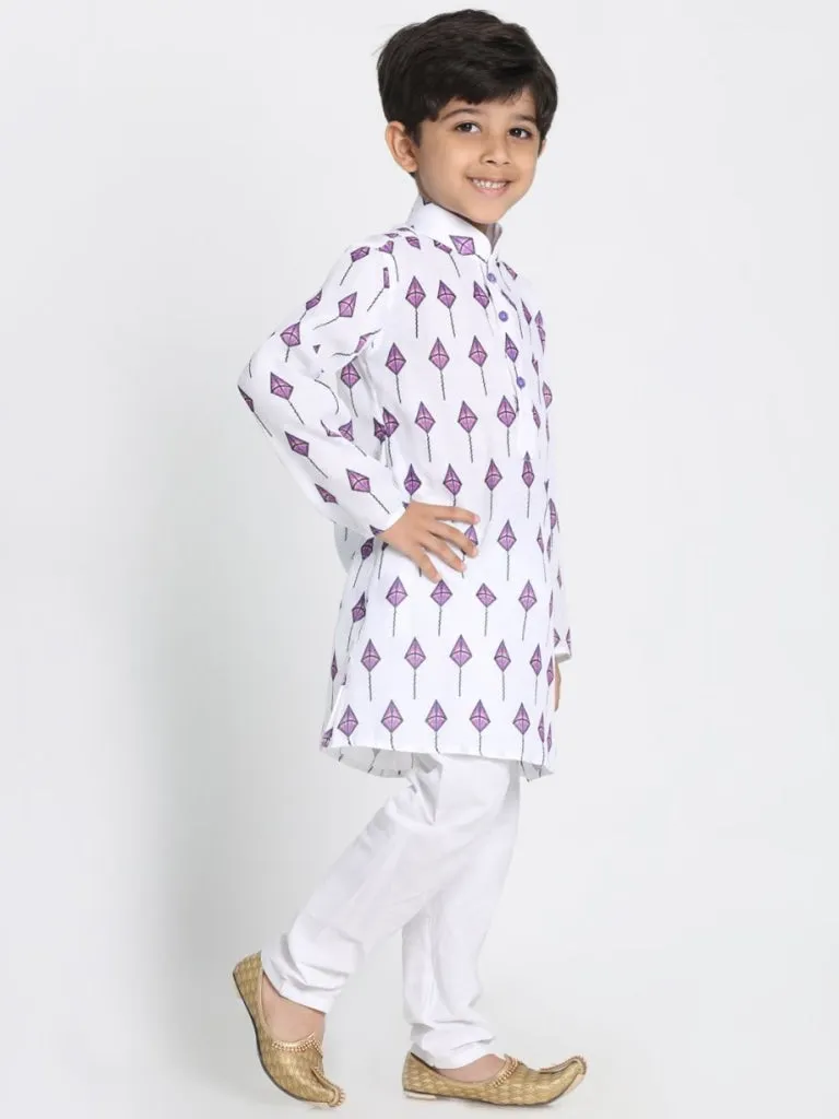 Jashvi Boy's White cotton printed Kurta set is so adorable