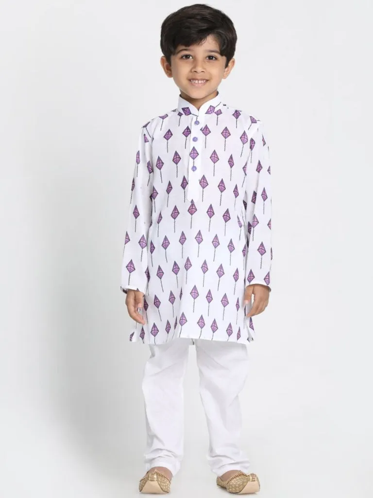 Jashvi Boy's White cotton printed Kurta set is so adorable