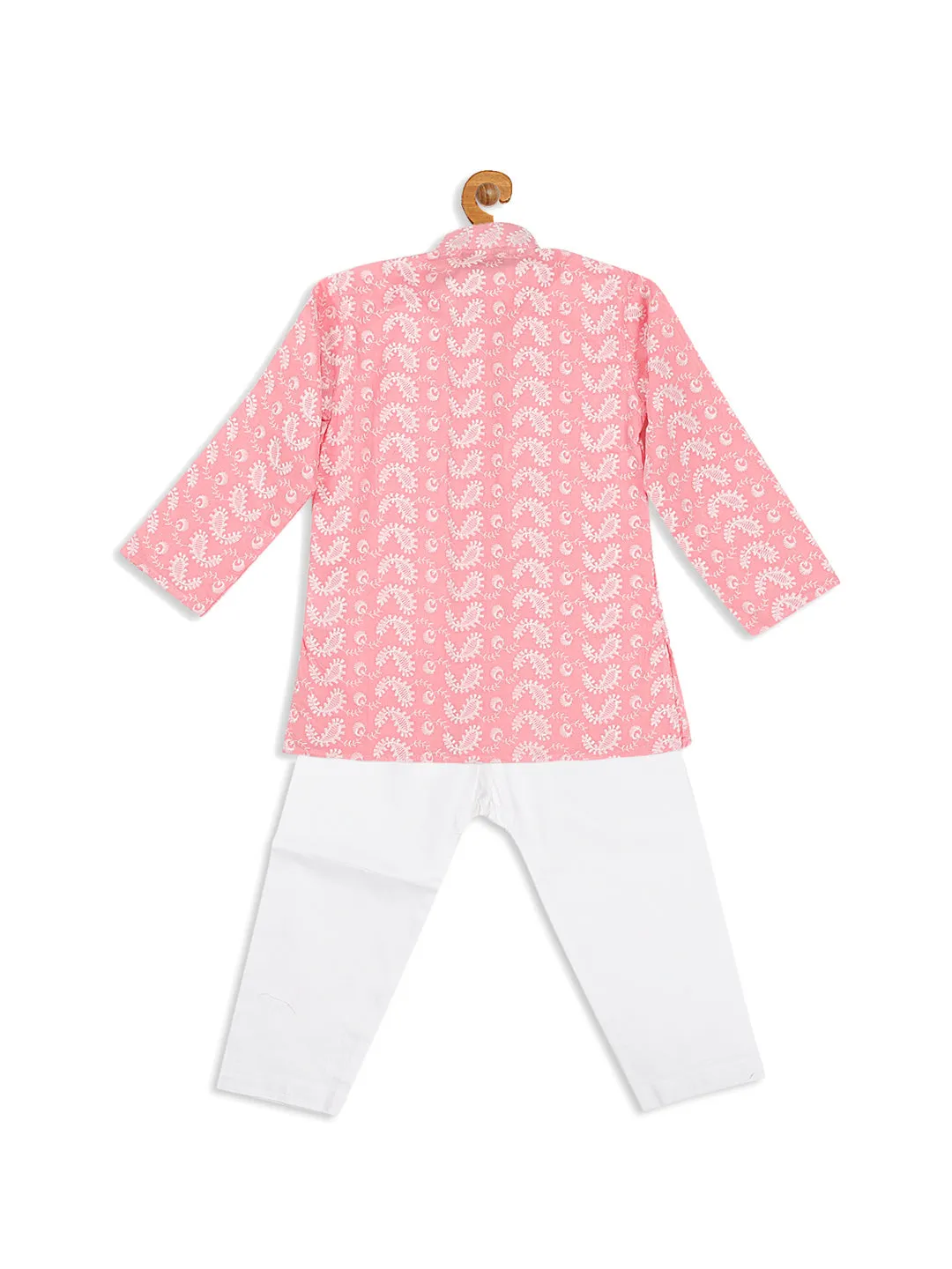 Jashvi SISHU Boy's Pink Floral Chikankari Pure Cotton Kurta with Pyjama