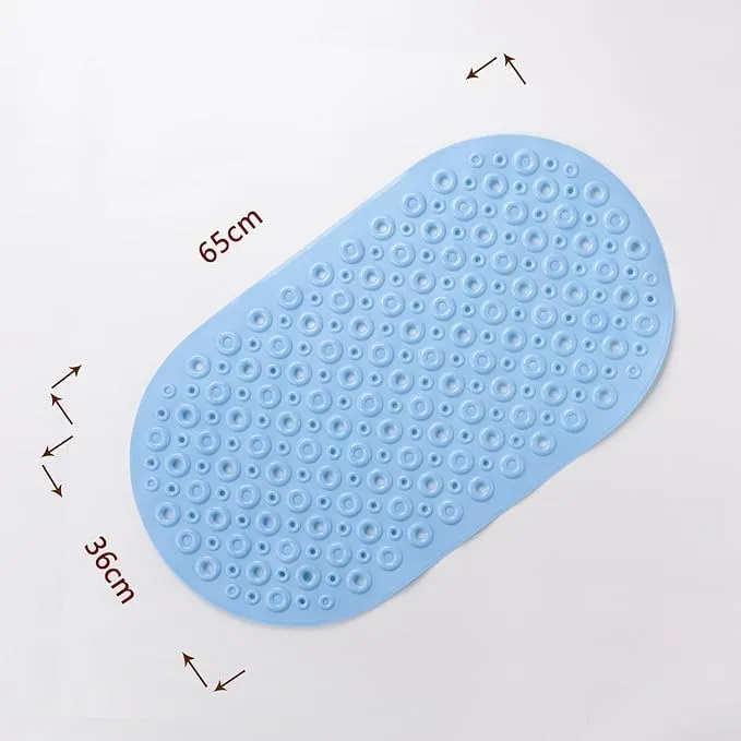 Kuber Industries Bath Mat | PVC Bathroom Mat | Shower Bath Mat | Floor Tub Mat | Bathroom Oval Mud Mat | Anti-Skid Shower Bathroom Mat | Q-02B | Light Blue