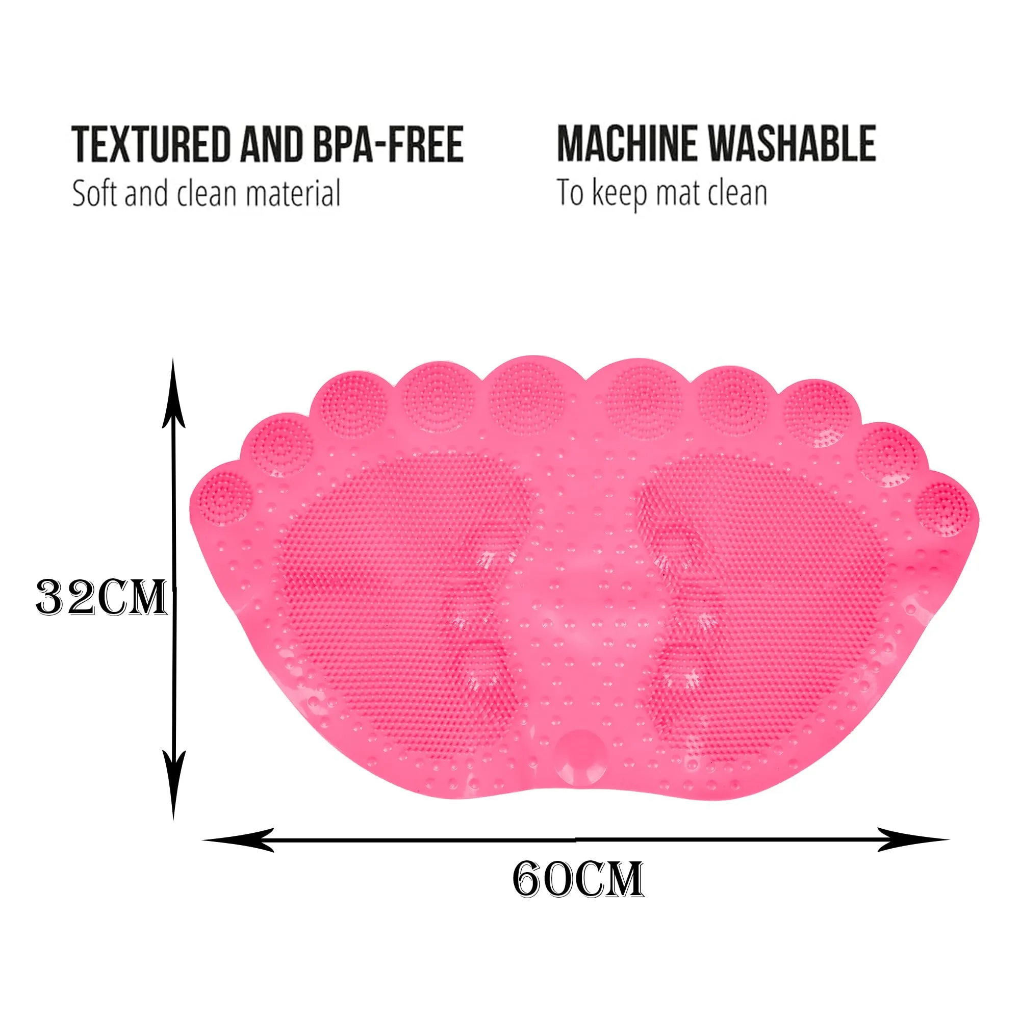 Kuber Industries Bath Mat | PVC Bathroom Mat | Shower Bath Mat | Foot Shape Bath Tub Mat | Foot Massager Mat | Anti-Skid Floor Mat | Shower Mat | Pack of 2 | Pink