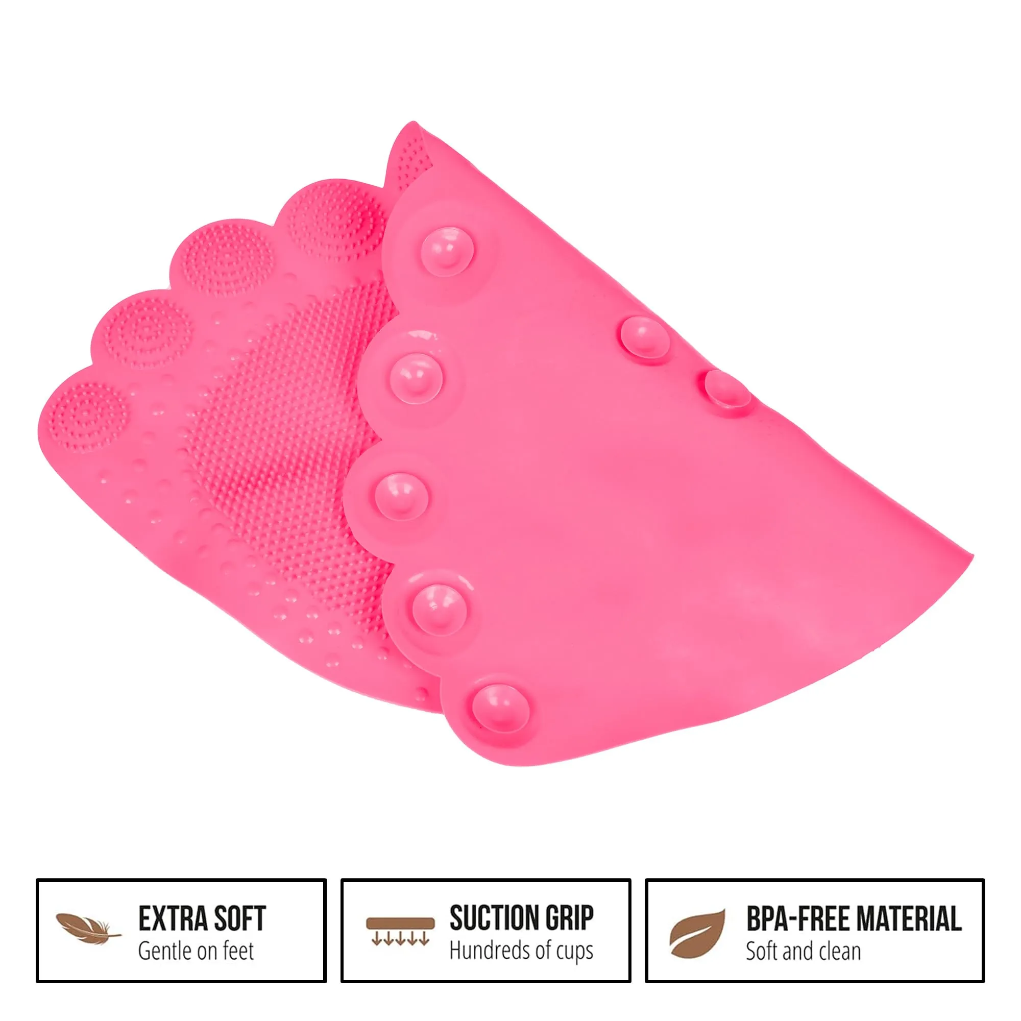 Kuber Industries Bath Mat | PVC Bathroom Mat | Shower Bath Mat | Foot Shape Bath Tub Mat | Foot Massager Mat | Anti-Skid Floor Mat | Shower Mat | Pack of 2 | Pink