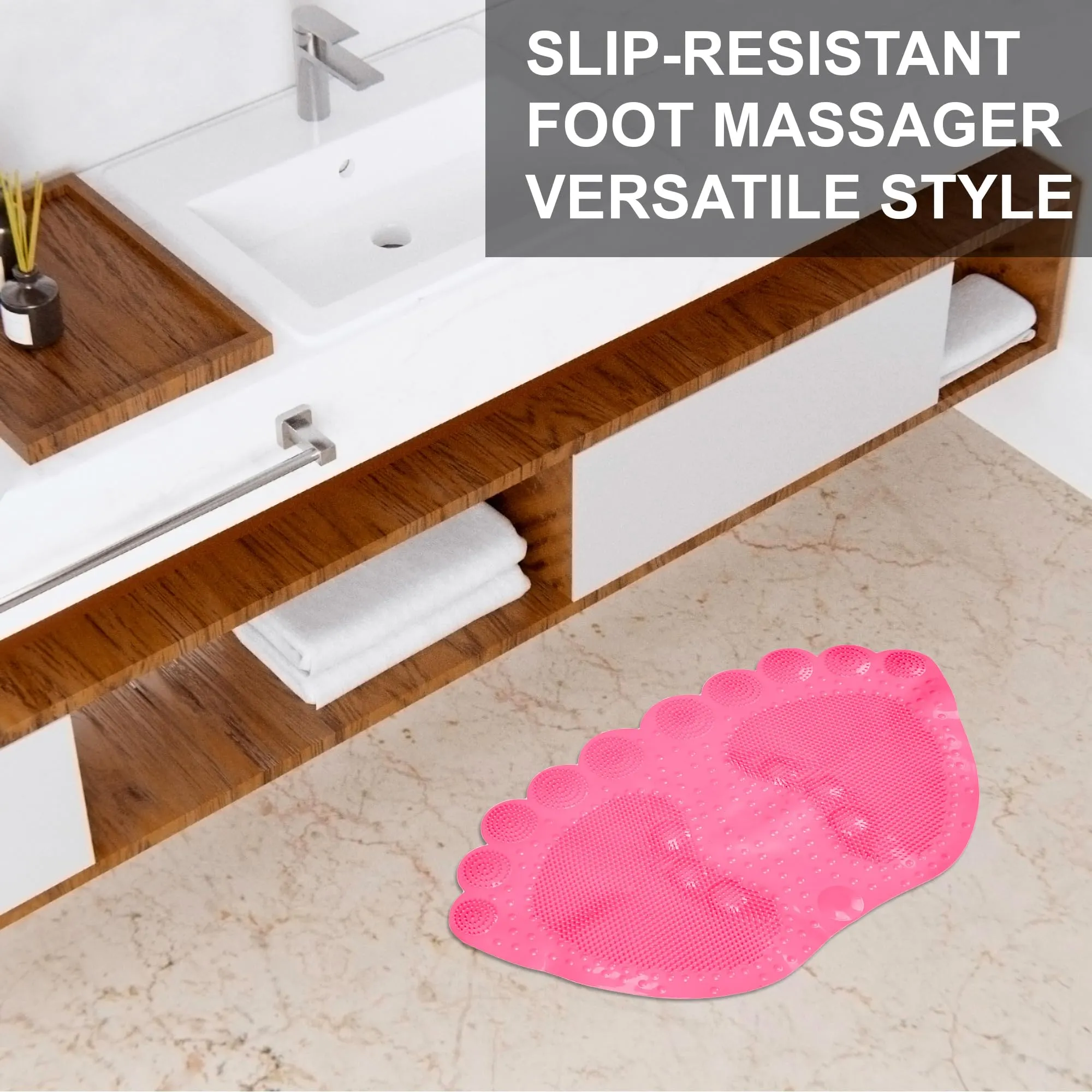 Kuber Industries Bath Mat | PVC Bathroom Mat | Shower Bath Mat | Foot Shape Bath Tub Mat | Foot Massager Mat | Anti-Skid Floor Mat | Shower Mat | Pack of 2 | Pink
