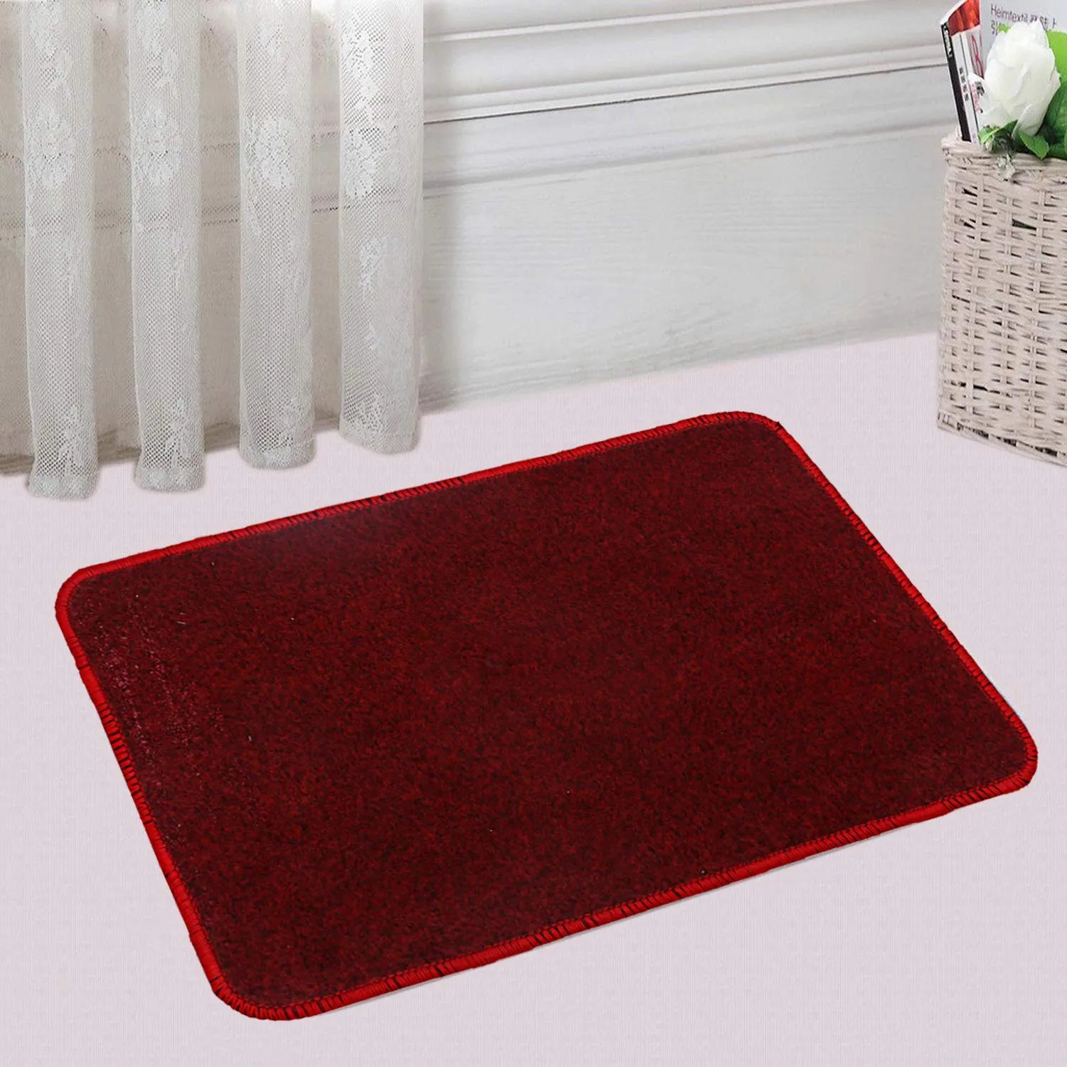 Kuber Industries Microfiber Anti Slip Bath Mat 22"x14", Red - CTKTC21962