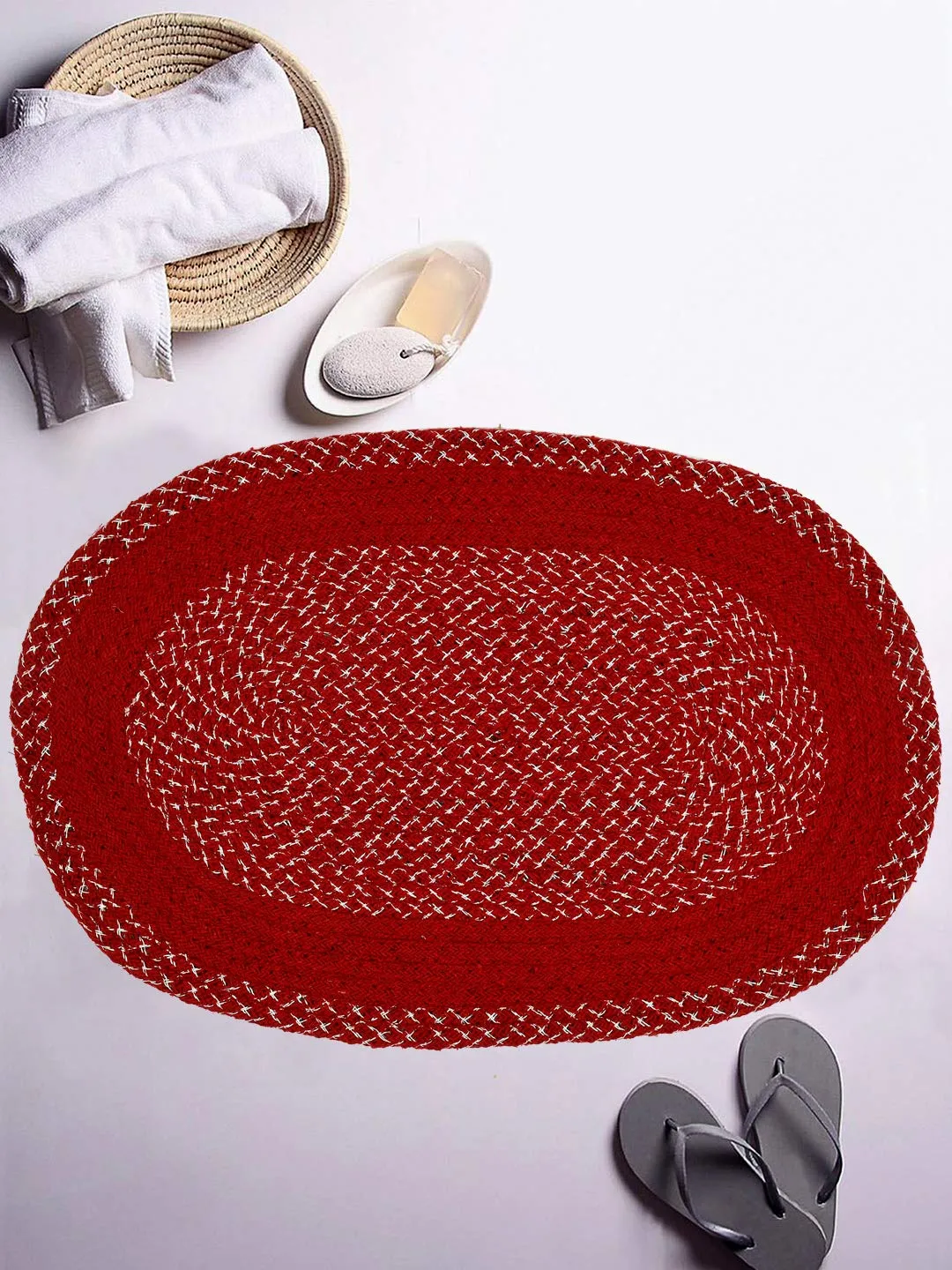 Kuber Industries Oval Design Soft Cotton Blend Anti Slip Door Mat 18"x26"(Maroon) CTKTC33724
