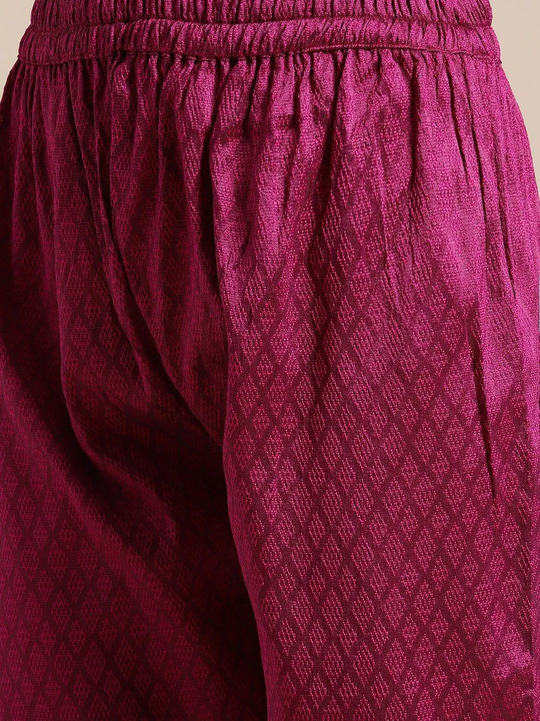 Magenta Floral Zari Embroidery Kurta Trouser Set With Art Silk Dupatta