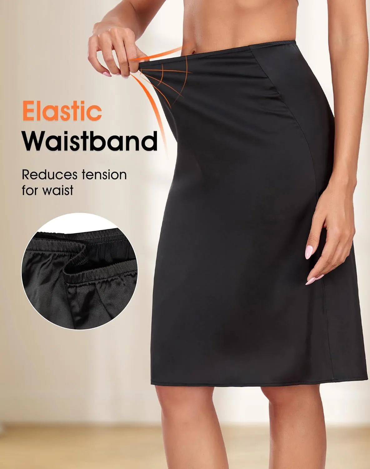 MANCYFIT Half Slips for Women Satin Slip Skirt Under Dresses Anti-Static Side Slit Underskirt