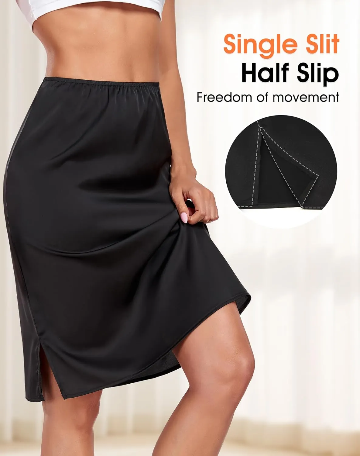 MANCYFIT Half Slips for Women Satin Slip Skirt Under Dresses Anti-Static Side Slit Underskirt
