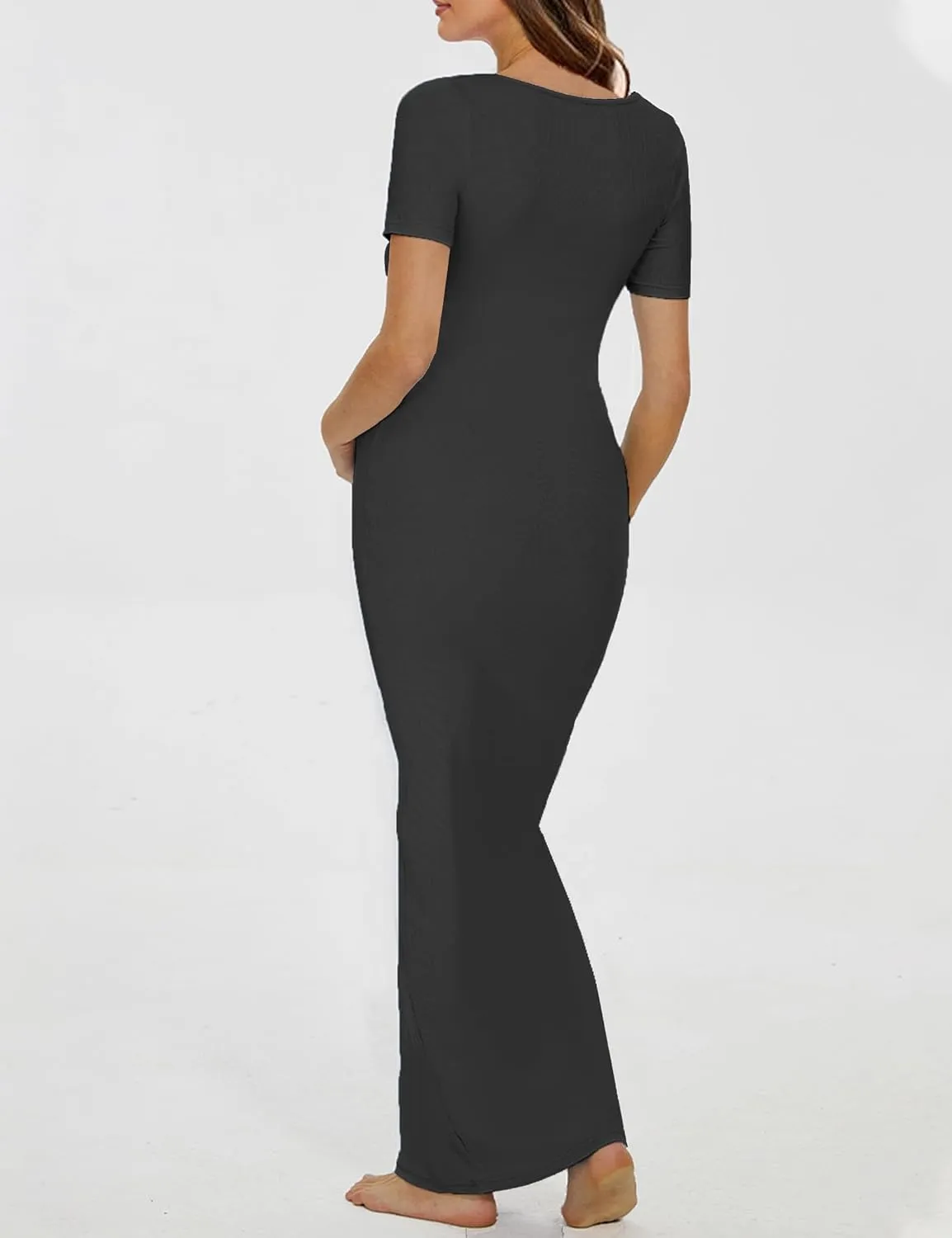 Peauty Women's Ribbed Maxi Dress Body-Hugging Fit Maternity Dress Before During After Pregnancy