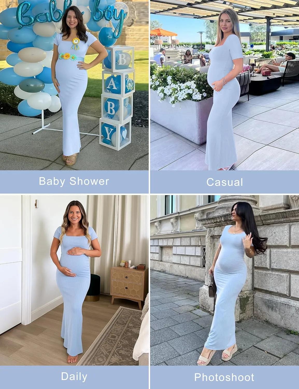 Peauty Women's Ribbed Maxi Dress Body-Hugging Fit Maternity Dress Before During After Pregnancy